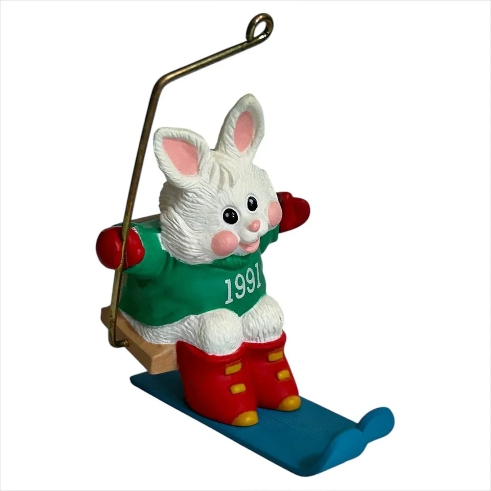 Hallmark Keepsake Ornament Ski Lift Bunny Christmas Tree Decoration Vintage 1991